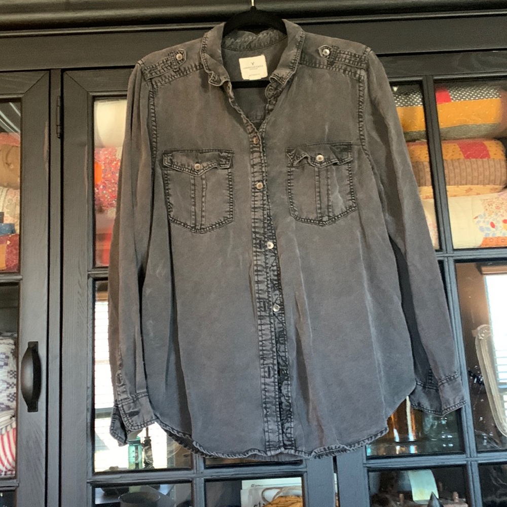 American Eagle Off Black Chambray Shirt